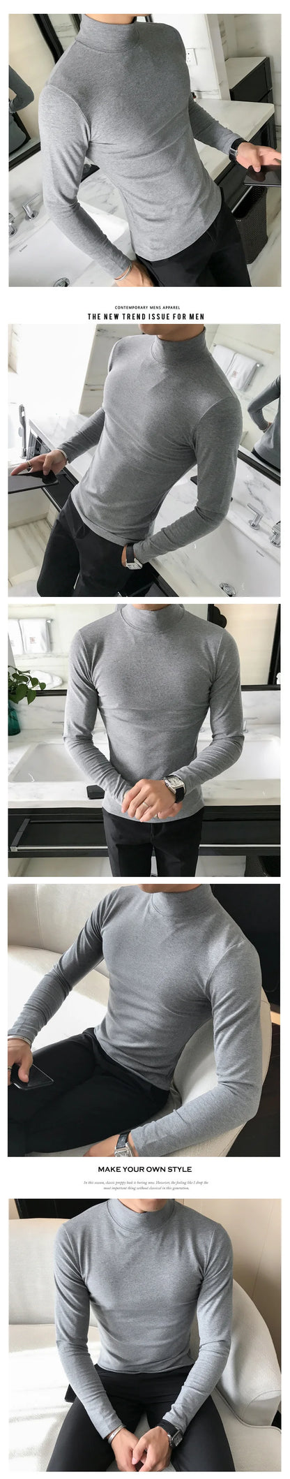 Men's Turtleneck Shirt - Slim Fit Pullover Long Sleeve | Lightweight Knitwear Tee - ZOOMNSTORE