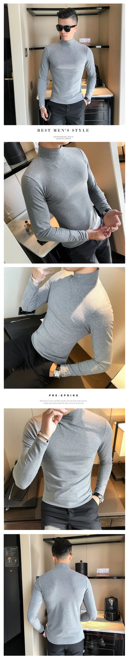 Men's Turtleneck Shirt - Slim Fit Pullover Long Sleeve | Lightweight Knitwear Tee - ZOOMNSTORE