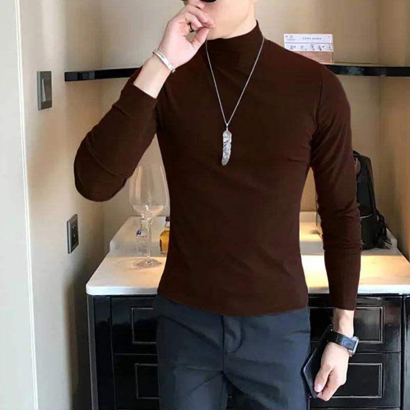 Men's Turtleneck Shirt - Slim Fit Pullover Long Sleeve | Lightweight Knitwear Tee - ZOOMNSTORE