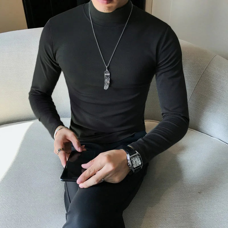 Men's Turtleneck Shirt - Slim Fit Pullover Long Sleeve | Lightweight Knitwear Tee - ZOOMNSTORE