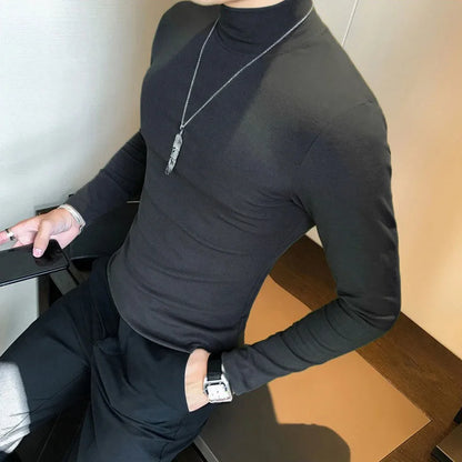 Men's Turtleneck Shirt - Slim Fit Pullover Long Sleeve | Lightweight Knitwear Tee - ZOOMNSTORE