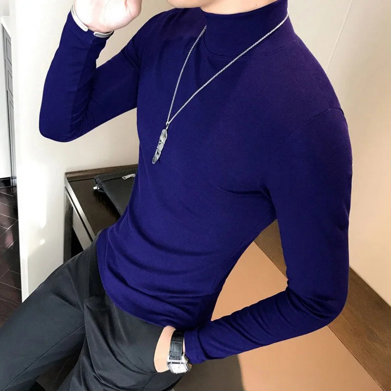Men's Turtleneck Shirt - Slim Fit Pullover Long Sleeve | Lightweight Knitwear Tee - ZOOMNSTORE