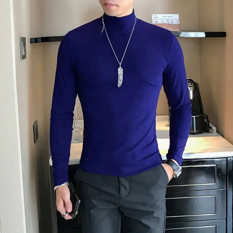 Men's Turtleneck Shirt - Slim Fit Pullover Long Sleeve | Lightweight Knitwear Tee - ZOOMNSTORE