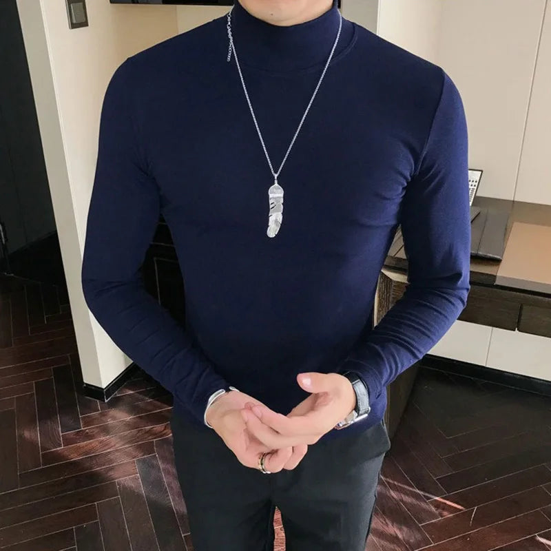 Men's Turtleneck Shirt - Slim Fit Pullover Long Sleeve | Lightweight Knitwear Tee - ZOOMNSTORE