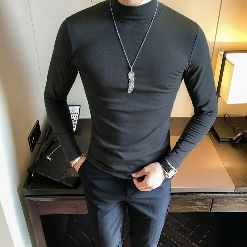 Men's Turtleneck Shirt - Slim Fit Pullover Long Sleeve | Lightweight Knitwear Tee - ZOOMNSTORE