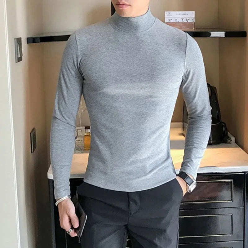 Men's Turtleneck Shirt - Slim Fit Pullover Long Sleeve | Lightweight Knitwear Tee - ZOOMNSTORE