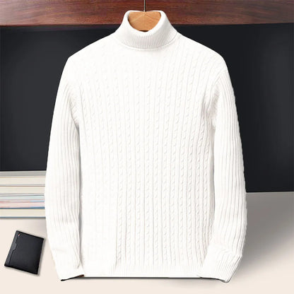 New Men's Turtleneck Sweaters Autumn Knitted Striped Streetwear Warm Long Sleeved Pullover Solid Color Basic Style Casual Tops - ZOOMNSTORE