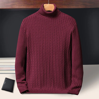 New Men's Turtleneck Sweaters Autumn Knitted Striped Streetwear Warm Long Sleeved Pullover Solid Color Basic Style Casual Tops - ZOOMNSTORE