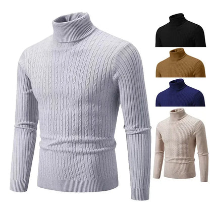 2025 New Men's High Neck Sweater Solid Color Pullover Knitted Warm Casual Turtleneck Sweatwear Woolen Mens Winter Outdoor Tops - ZOOMNSTORE