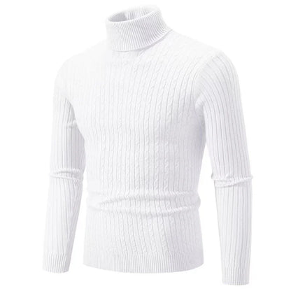 2025 New Men's High Neck Sweater Solid Color Pullover Knitted Warm Casual Turtleneck Sweatwear Woolen Mens Winter Outdoor Tops - ZOOMNSTORE