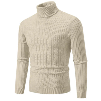 2025 New Men's High Neck Sweater Solid Color Pullover Knitted Warm Casual Turtleneck Sweatwear Woolen Mens Winter Outdoor Tops - ZOOMNSTORE