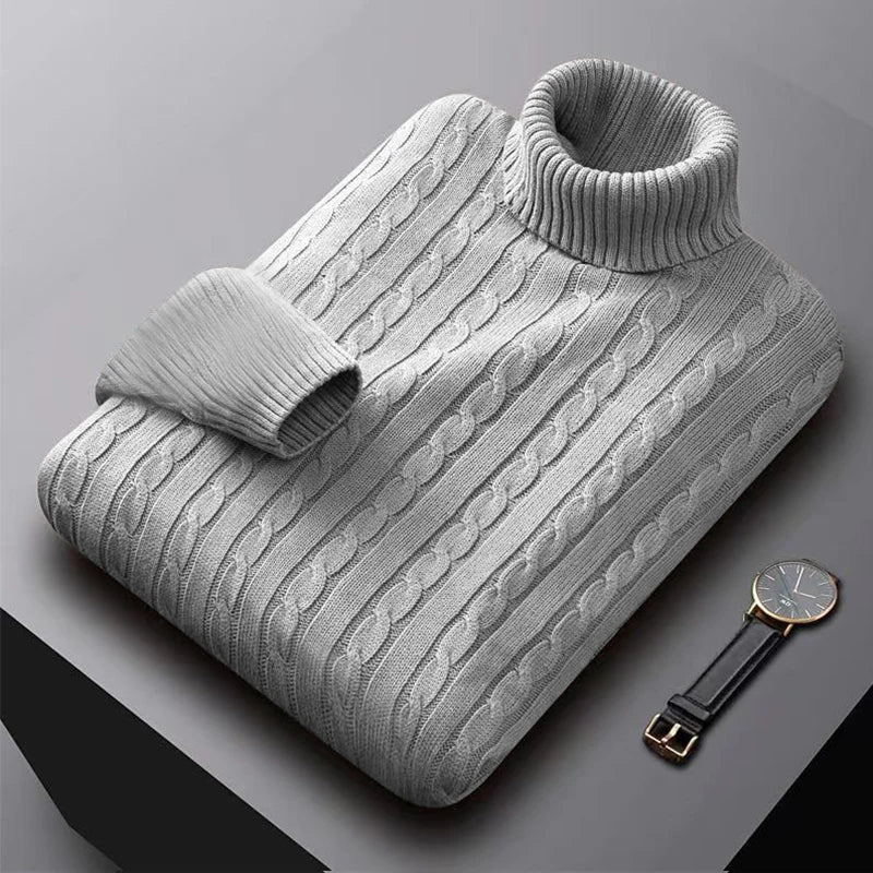 2025 New Men's High Neck Sweater Solid Color Pullover Knitted Warm Casual Turtleneck Sweatwear Woolen Mens Winter Outdoor Tops - ZOOMNSTORE