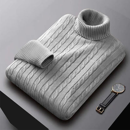 2025 New Men's High Neck Sweater Solid Color Pullover Knitted Warm Casual Turtleneck Sweatwear Woolen Mens Winter Outdoor Tops - ZOOMNSTORE