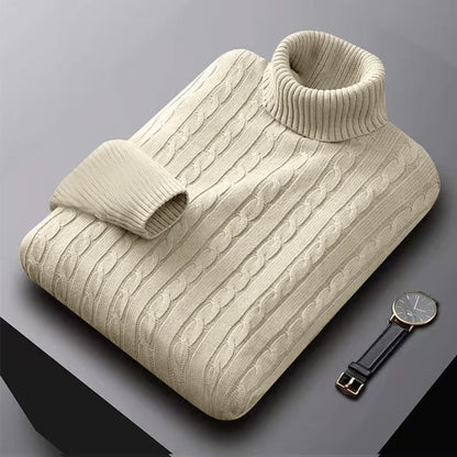 2025 New Men's High Neck Sweater Solid Color Pullover Knitted Warm Casual Turtleneck Sweatwear Woolen Mens Winter Outdoor Tops - ZOOMNSTORE
