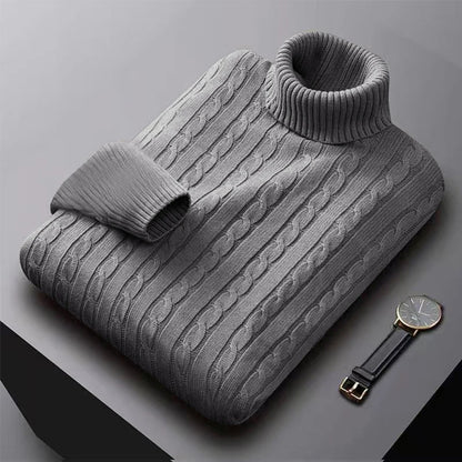 2025 New Men's High Neck Sweater Solid Color Pullover Knitted Warm Casual Turtleneck Sweatwear Woolen Mens Winter Outdoor Tops - ZOOMNSTORE