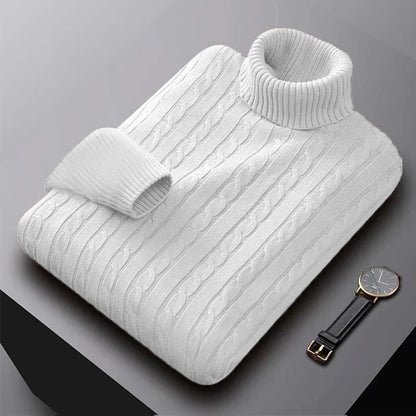 2025 New Men's High Neck Sweater Solid Color Pullover Knitted Warm Casual Turtleneck Sweatwear Woolen Mens Winter Outdoor Tops - ZOOMNSTORE