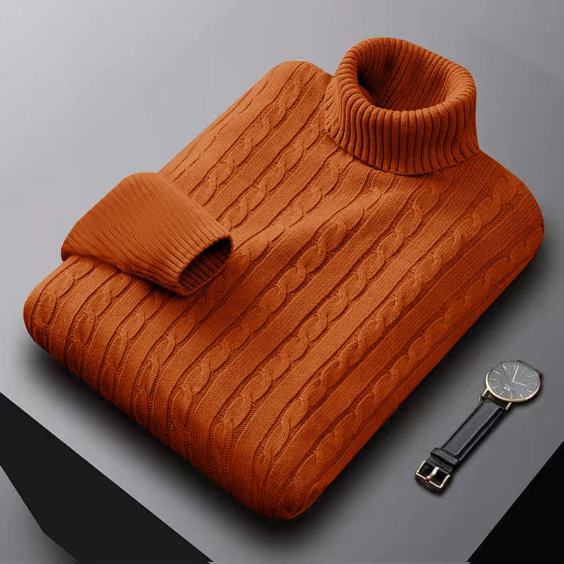 2025 New Men's High Neck Sweater Solid Color Pullover Knitted Warm Casual Turtleneck Sweatwear Woolen Mens Winter Outdoor Tops - ZOOMNSTORE