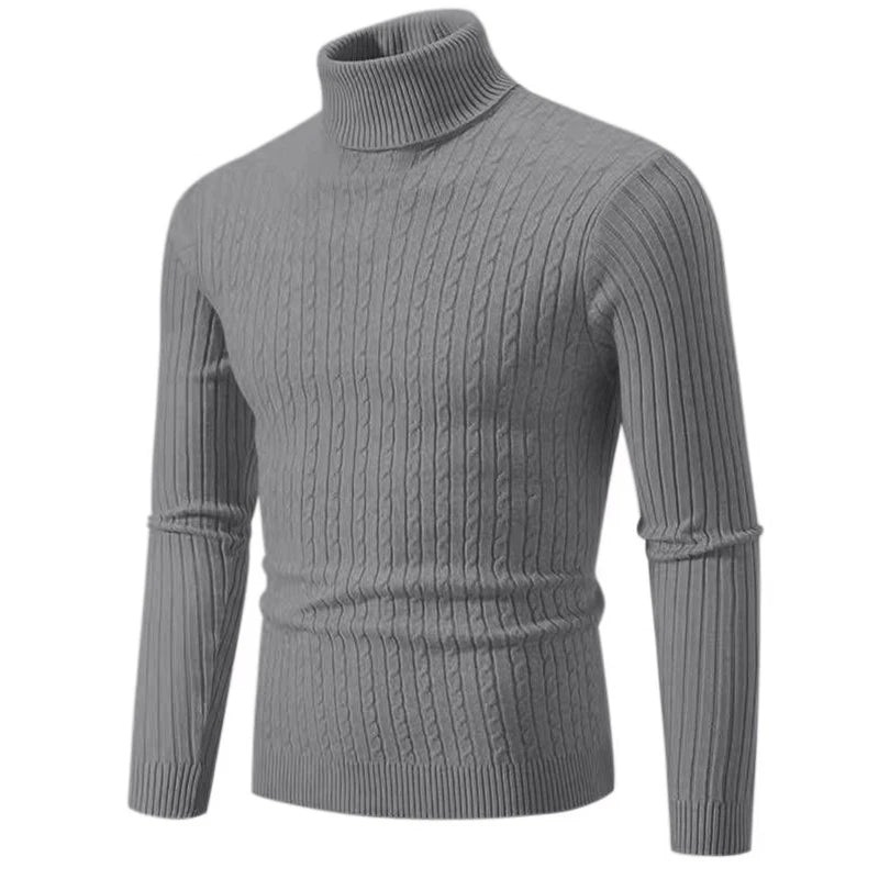 2025 New Men's High Neck Sweater Solid Color Pullover Knitted Warm Casual Turtleneck Sweatwear Woolen Mens Winter Outdoor Tops - ZOOMNSTORE