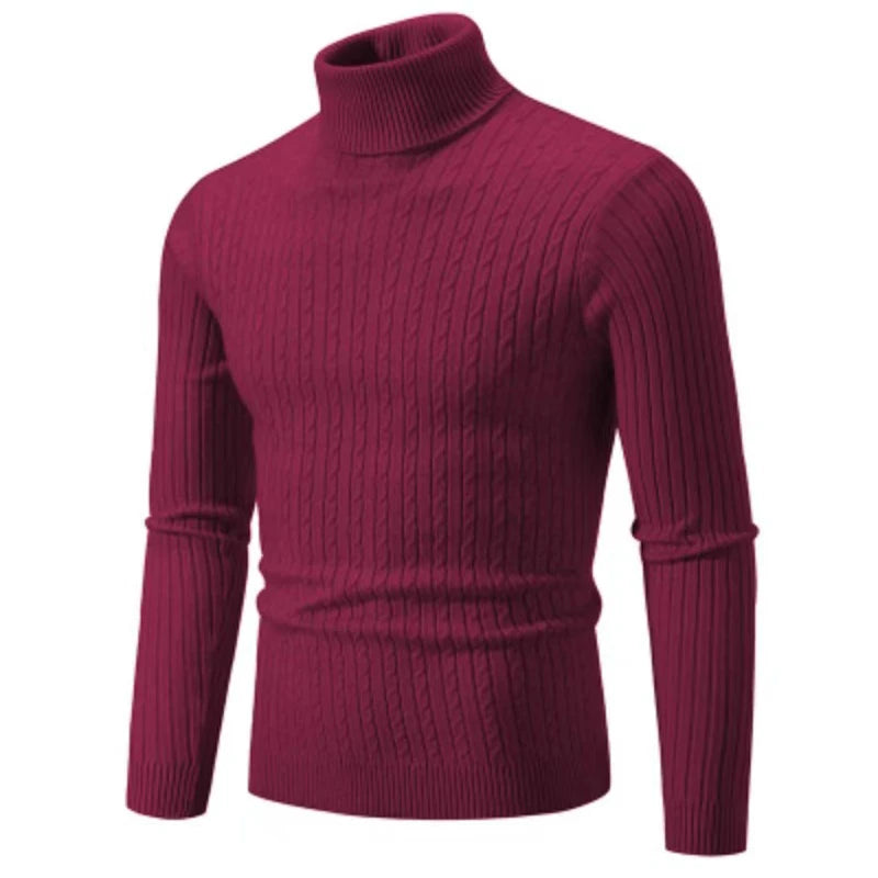 2025 New Men's High Neck Sweater Solid Color Pullover Knitted Warm Casual Turtleneck Sweatwear Woolen Mens Winter Outdoor Tops - ZOOMNSTORE
