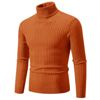 2025 New Men's High Neck Sweater Solid Color Pullover Knitted Warm Casual Turtleneck Sweatwear Woolen Mens Winter Outdoor Tops - ZOOMNSTORE