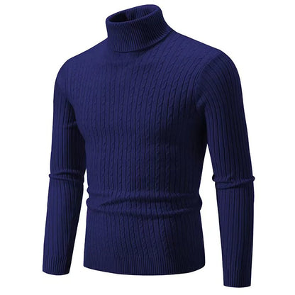 2025 New Men's High Neck Sweater Solid Color Pullover Knitted Warm Casual Turtleneck Sweatwear Woolen Mens Winter Outdoor Tops - ZOOMNSTORE