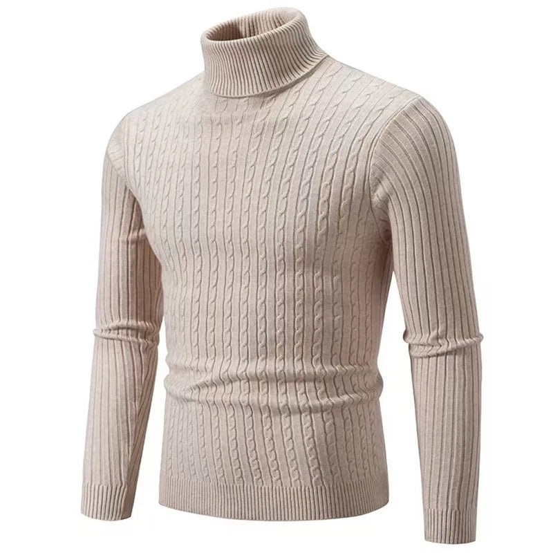 2025 New Men's High Neck Sweater Solid Color Pullover Knitted Warm Casual Turtleneck Sweatwear Woolen Mens Winter Outdoor Tops - ZOOMNSTORE