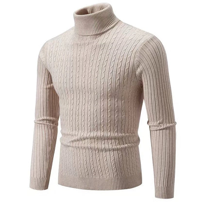 2025 New Men's High Neck Sweater Solid Color Pullover Knitted Warm Casual Turtleneck Sweatwear Woolen Mens Winter Outdoor Tops - ZOOMNSTORE