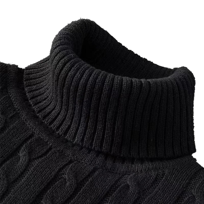 2025 New Men's High Neck Sweater Solid Color Pullover Knitted Warm Casual Turtleneck Sweatwear Woolen Mens Winter Outdoor Tops - ZOOMNSTORE