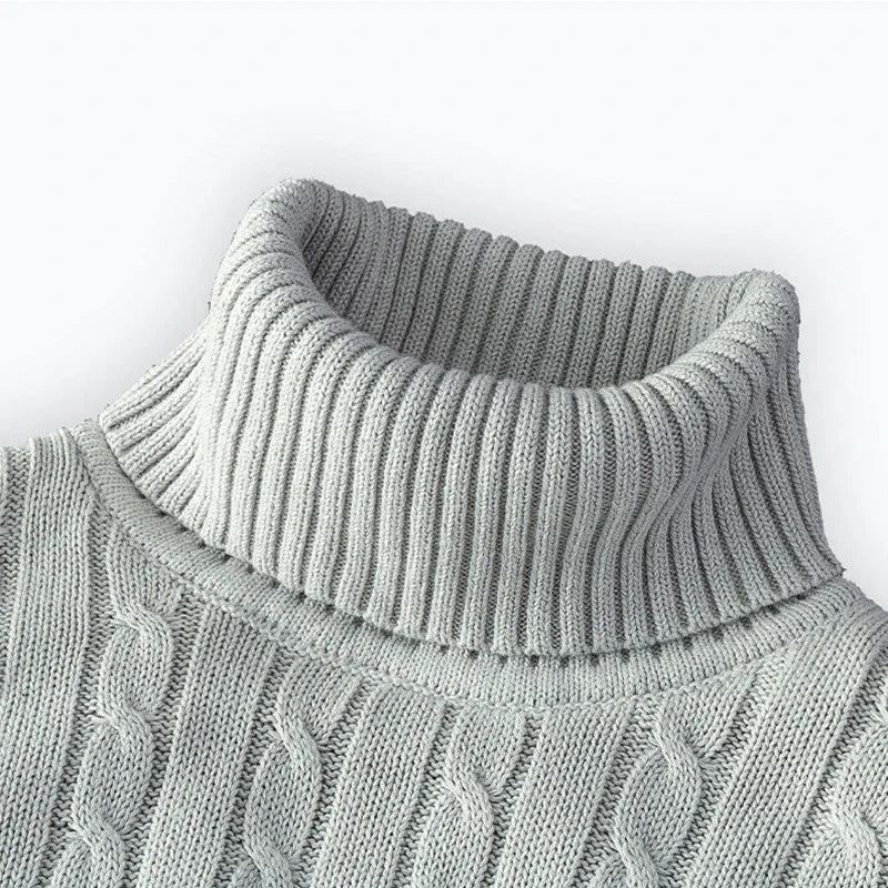 2025 New Men's High Neck Sweater Solid Color Pullover Knitted Warm Casual Turtleneck Sweatwear Woolen Mens Winter Outdoor Tops - ZOOMNSTORE