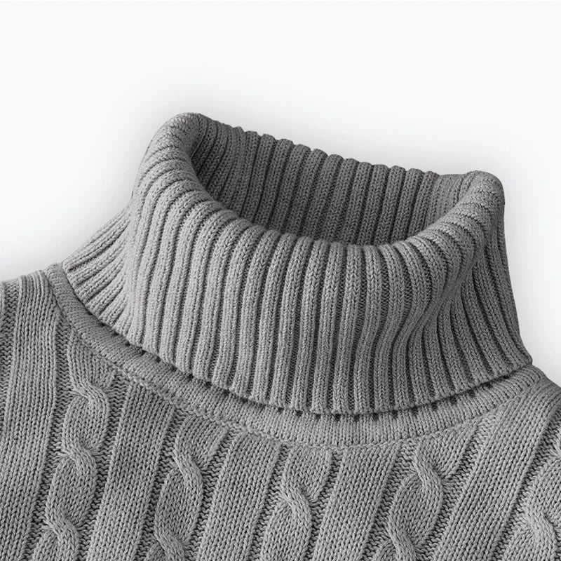 2025 New Men's High Neck Sweater Solid Color Pullover Knitted Warm Casual Turtleneck Sweatwear Woolen Mens Winter Outdoor Tops - ZOOMNSTORE