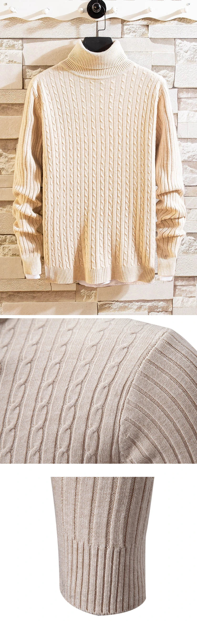 Autumn Men's Long Sleeve Knitted Sweaters Men's Slim Fit Turtleneck Sweater Casual Pullover Sweater Lightweight Ribbed Sweater - ZOOMNSTORE