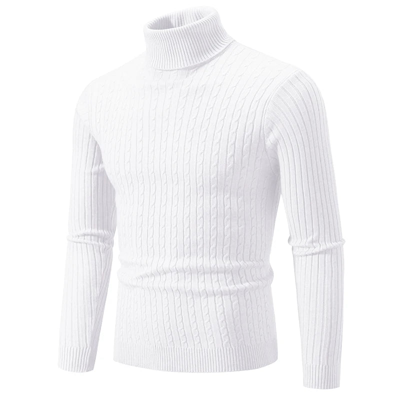 New Men's High Neck Sweater Solid Color Pullover Knitted Warm Casual Turtleneck Sweatwear Woolen Mens Winter Outdoor Tops - ZOOMNSTORE