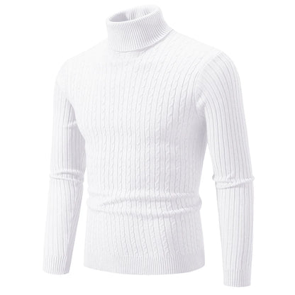 New Men's High Neck Sweater Solid Color Pullover Knitted Warm Casual Turtleneck Sweatwear Woolen Mens Winter Outdoor Tops - ZOOMNSTORE
