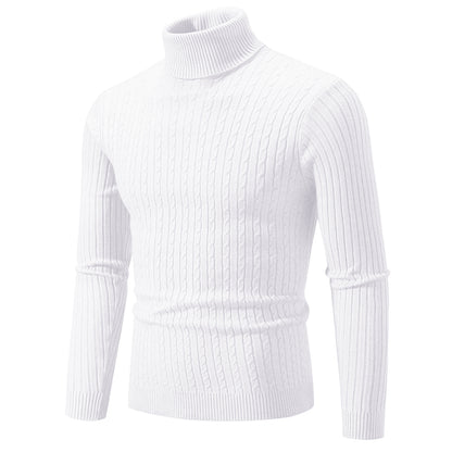 New Men's High Neck Sweater Solid Color Pullover Knitted Warm Casual Turtleneck Sweatwear Woolen Mens Winter Outdoor Tops - ZOOMNSTORE