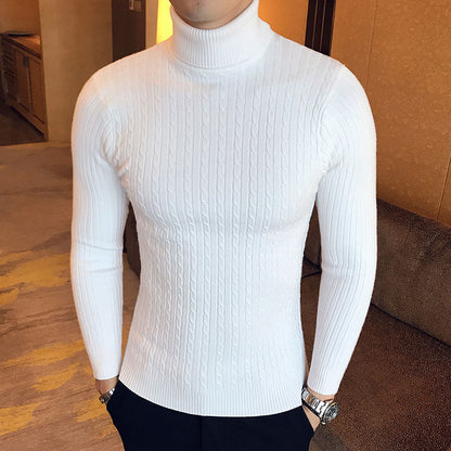 New Men's High Neck Sweater Solid Color Pullover Knitted Warm Casual Turtleneck Sweatwear Woolen Mens Winter Outdoor Tops - ZOOMNSTORE
