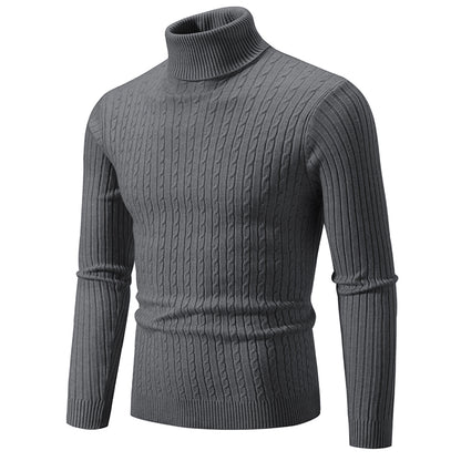 New Men's High Neck Sweater Solid Color Pullover Knitted Warm Casual Turtleneck Sweatwear Woolen Mens Winter Outdoor Tops - ZOOMNSTORE