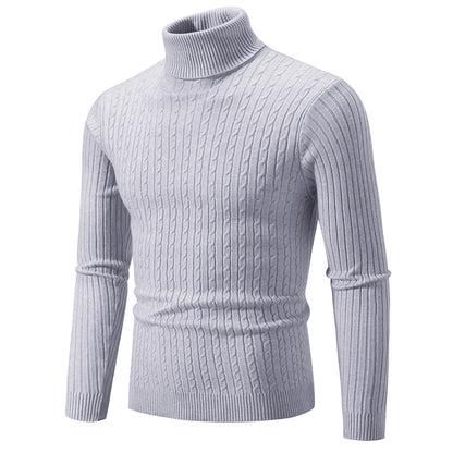 New Men's High Neck Sweater Solid Color Pullover Knitted Warm Casual Turtleneck Sweatwear Woolen Mens Winter Outdoor Tops - ZOOMNSTORE