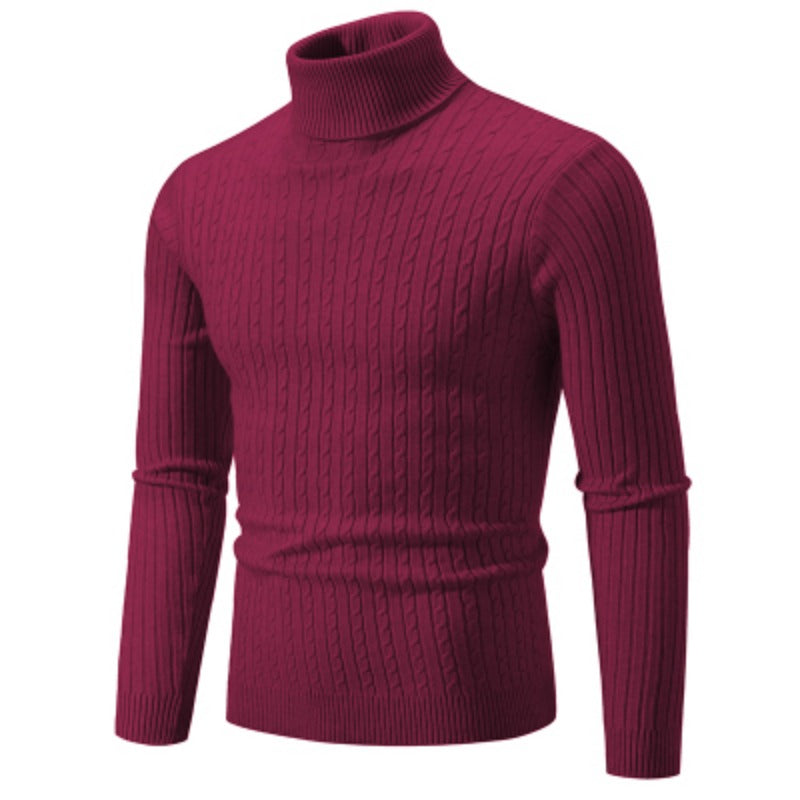 New Men's High Neck Sweater Solid Color Pullover Knitted Warm Casual Turtleneck Sweatwear Woolen Mens Winter Outdoor Tops - ZOOMNSTORE