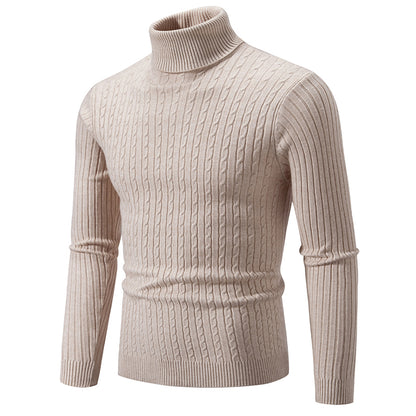 New Men's High Neck Sweater Solid Color Pullover Knitted Warm Casual Turtleneck Sweatwear Woolen Mens Winter Outdoor Tops - ZOOMNSTORE