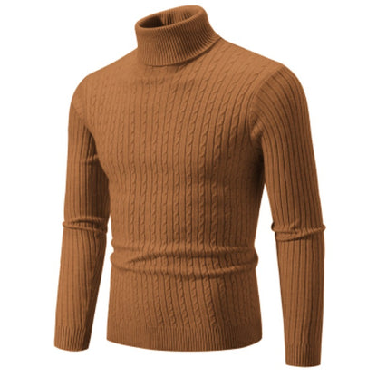 New Men's High Neck Sweater Solid Color Pullover Knitted Warm Casual Turtleneck Sweatwear Woolen Mens Winter Outdoor Tops - ZOOMNSTORE
