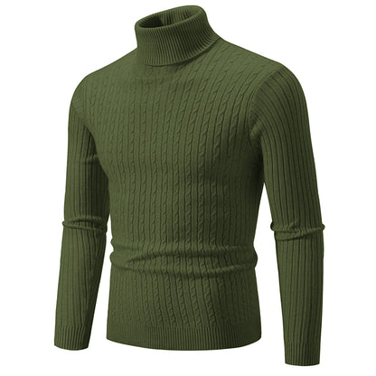 New Men's High Neck Sweater Solid Color Pullover Knitted Warm Casual Turtleneck Sweatwear Woolen Mens Winter Outdoor Tops - ZOOMNSTORE