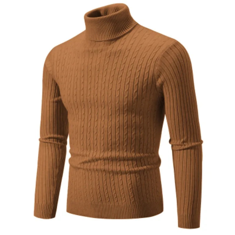 New Men's High Neck Sweater Solid Color Pullover Knitted Warm Casual Turtleneck Sweatwear Woolen Mens Winter Outdoor Tops - ZOOMNSTORE