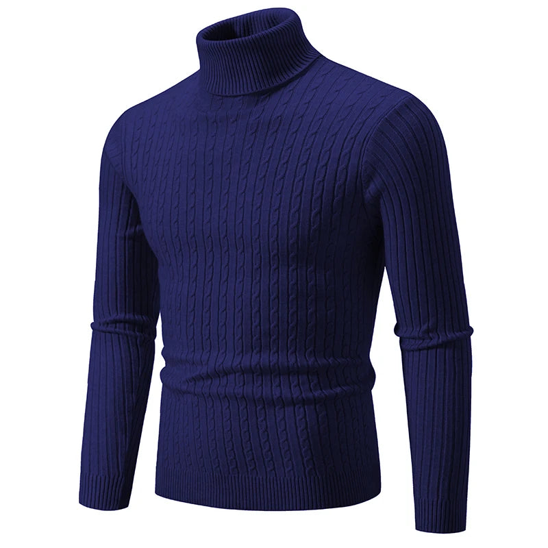 New Men's High Neck Sweater Solid Color Pullover Knitted Warm Casual Turtleneck Sweatwear Woolen Mens Winter Outdoor Tops - ZOOMNSTORE