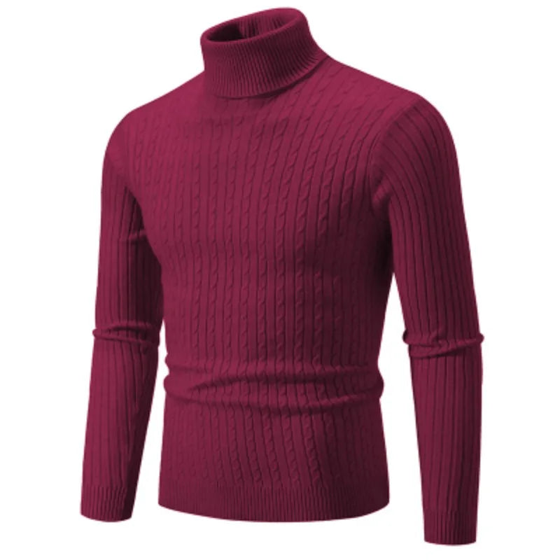New Men's High Neck Sweater Solid Color Pullover Knitted Warm Casual Turtleneck Sweatwear Woolen Mens Winter Outdoor Tops - ZOOMNSTORE