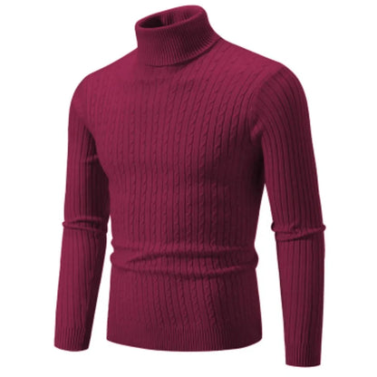 New Men's High Neck Sweater Solid Color Pullover Knitted Warm Casual Turtleneck Sweatwear Woolen Mens Winter Outdoor Tops - ZOOMNSTORE