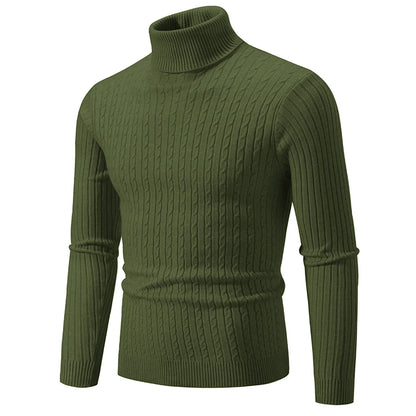 New Men's High Neck Sweater Solid Color Pullover Knitted Warm Casual Turtleneck Sweatwear Woolen Mens Winter Outdoor Tops - ZOOMNSTORE
