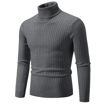 New Men's High Neck Sweater Solid Color Pullover Knitted Warm Casual Turtleneck Sweatwear Woolen Mens Winter Outdoor Tops - ZOOMNSTORE