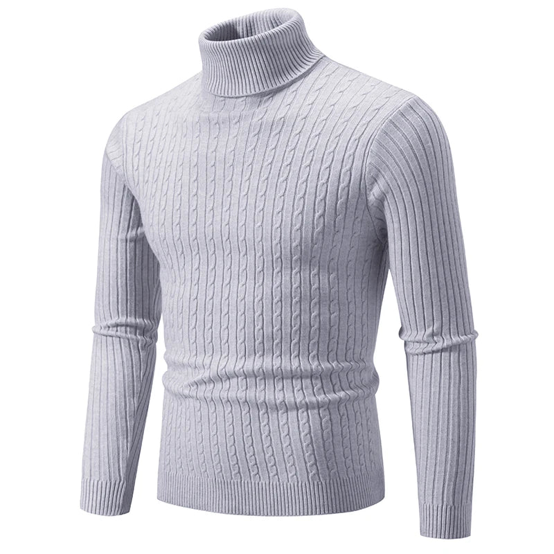 New Men's High Neck Sweater Solid Color Pullover Knitted Warm Casual Turtleneck Sweatwear Woolen Mens Winter Outdoor Tops - ZOOMNSTORE