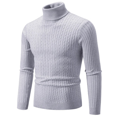 New Men's High Neck Sweater Solid Color Pullover Knitted Warm Casual Turtleneck Sweatwear Woolen Mens Winter Outdoor Tops - ZOOMNSTORE