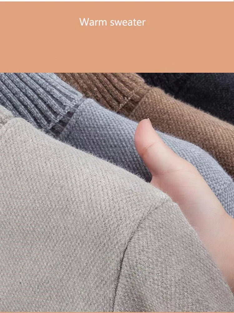 High end brand velvet sweater men's new fashion designer exquisite pony embroidery winter thick warm high neck knitted pullover - ZOOMNSTORE